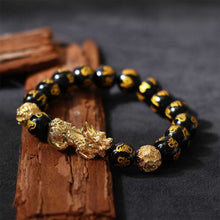 Load image into Gallery viewer, Natural Obsidian Pixiu Wealth &amp; Luck Engraved Bracelet