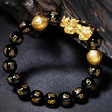 Load image into Gallery viewer, Natural Obsidian Pixiu Wealth &amp; Luck Engraved Bracelet