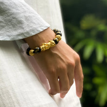 Load image into Gallery viewer, Natural Obsidian Pixiu Wealth &amp; Luck Engraved Bracelet
