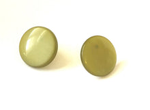 Load image into Gallery viewer, Moss Green Moonglow Beveled Disc Stud Earrings