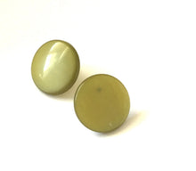 Load image into Gallery viewer, Moss Green Moonglow Beveled Disc Stud Earrings