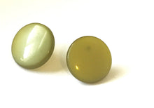 Load image into Gallery viewer, Moss Green Moonglow Beveled Disc Stud Earrings