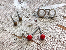 Load image into Gallery viewer, Red Silver Circles &amp; Olive Tiny Geo Stud Earrings Set