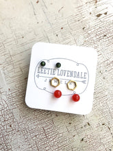 Load image into Gallery viewer, Tiny Forest Green Tomato Red &amp; Frosted Gold Hexagon Geo Studs Earring Set