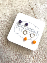 Load image into Gallery viewer, Tiny Dark Purple Amber &amp; Frosted Silver Hexagon Geo Stud Earrings Set