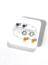 Load image into Gallery viewer, Tiny Dark Purple Amber &amp; Frosted Silver Hexagon Geo Stud Earrings Set