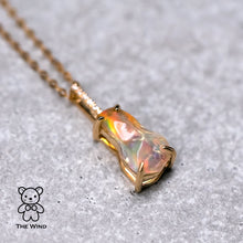 Load image into Gallery viewer, Minimalist Mexican Fire Opal Diamond Pendant Necklace 18K Yellow Gold