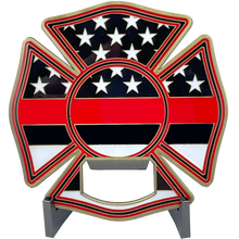 Load image into Gallery viewer, BL2-005A Large Fire Department Firefighter thin red line maltese cross EMT paramedic bottle opener coaster challenge coin