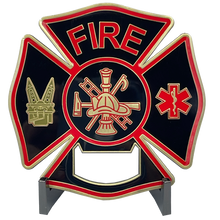 Load image into Gallery viewer, BL2-005A Large Fire Department Firefighter thin red line maltese cross EMT paramedic bottle opener coaster challenge coin