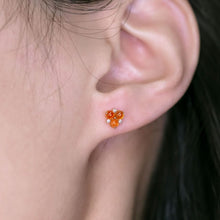 Load image into Gallery viewer, 18K Gold Mexican Fire Opal Diamond Trio Stud Earrings