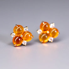 Load image into Gallery viewer, 18K Gold Mexican Fire Opal Diamond Trio Stud Earrings