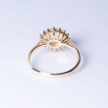 Load image into Gallery viewer, Mexican Fire Opal Halo Diamond Engagement Ring 18K Yellow Gold