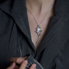 Load image into Gallery viewer, Fairy Whisper - Fire Opal Necklace in 18K White Gold with Diamonds, Sapphires &amp; Turquoise