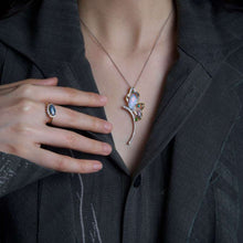 Load image into Gallery viewer, Fairy Whisper - Fire Opal Necklace in 18K White Gold with Diamonds, Sapphires &amp; Turquoise