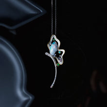 Load image into Gallery viewer, Fairy Whisper - Fire Opal Necklace in 18K White Gold with Diamonds, Sapphires &amp; Turquoise