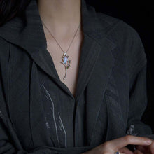 Load image into Gallery viewer, Fairy Whisper - Fire Opal Necklace in 18K White Gold with Diamonds, Sapphires &amp; Turquoise