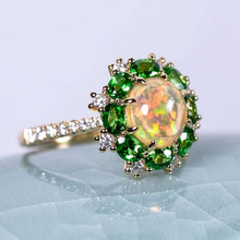 Load image into Gallery viewer, Fire Opal Tsavorite Diamond Engagement Ring 18K Yellow Gold