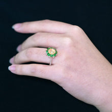 Load image into Gallery viewer, Fire Opal Tsavorite Diamond Engagement Ring 18K Yellow Gold