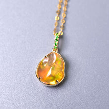 Load image into Gallery viewer, 2.09 ct Mexican Fire Opal, Tsavorite Pendant Necklace 18K Yellow Gold