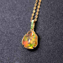 Load image into Gallery viewer, 2.09 ct Mexican Fire Opal, Tsavorite Pendant Necklace 18K Yellow Gold
