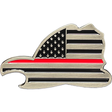 Load image into Gallery viewer, BL15-016 Maltese Cross Fire Department Helmet Bottle Opener Thin Red Line Flag Challenge Coin Fire Fighter