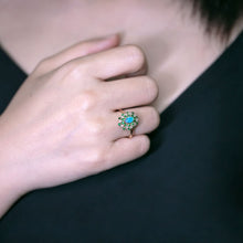 Load image into Gallery viewer, Fireworks - Black Opal &amp; Diamond Engagement Ring 18K Yellow Gold