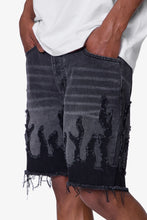 Load image into Gallery viewer, Flame Denim Shorts - Washed Black