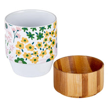 Load image into Gallery viewer, Floral Ceramic Mug with Bamboo Base
