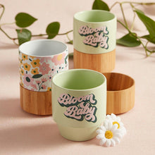 Load image into Gallery viewer, Floral Ceramic Mug with Bamboo Base