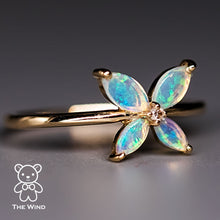 Load image into Gallery viewer, Flower Design Australian Opal Diamond Engagement Ring 14K Yellow Gold