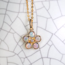 Load image into Gallery viewer, Flower Design Solid Opal Diamond Necklace 14k Yellow Gold