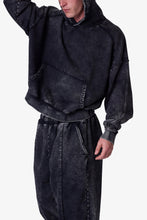 Load image into Gallery viewer, Frayed Seam Acid Wash Hoodie - Black