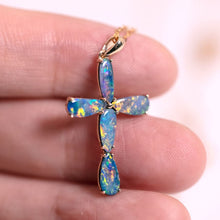 Load image into Gallery viewer, Free Shaped Doublet Opal Cross Necklace 14K Yellow Gold