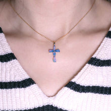 Load image into Gallery viewer, Free Shaped Doublet Opal Cross Necklace 14K Yellow Gold