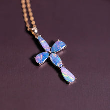 Load image into Gallery viewer, Free Shaped Doublet Opal Cross Necklace 14K Yellow Gold