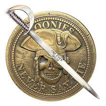 Load image into Gallery viewer, BL17-019 Goonies Never Say Die One Eyed Willy Shield with removable Sword Challenge Coin Set