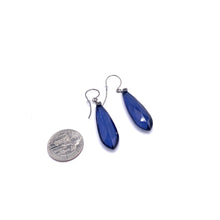 Load image into Gallery viewer, Denim Blue Faceted Briolette Leverback TearDrop Earrings
