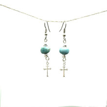 Load image into Gallery viewer, Cross Charm Earring- Antique Sea Blue