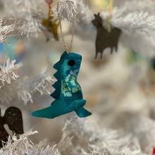 Load image into Gallery viewer, Stuffed Dinosaur Ornament- Turquoise