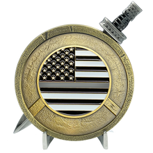 Load image into Gallery viewer, EL6-018 Thin Gray Line Correctional Officer CO Department of Corrections Warrior Gladiator Shield with removable Sword Challenge Coin Set jail prison