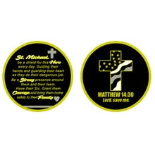 Load image into Gallery viewer, GL7-004 Correctional Officer CO Prayer Saint Michael Protect Us Matthew 14:30 Challenge Coin Thin Gray Line