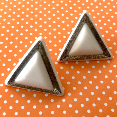 White & Silver Sparkle Triangle Stud Earrings