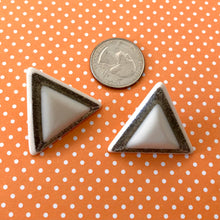 Load image into Gallery viewer, White &amp; Silver Sparkle Triangle Stud Earrings
