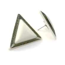 Load image into Gallery viewer, White &amp; Silver Sparkle Triangle Stud Earrings