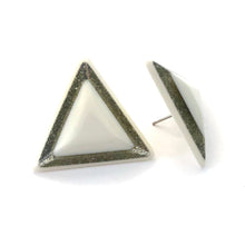 Load image into Gallery viewer, White &amp; Silver Sparkle Triangle Stud Earrings