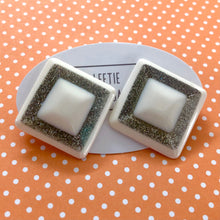Load image into Gallery viewer, White Sparkle Square Stud Earrings