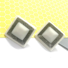 Load image into Gallery viewer, White Sparkle Square Stud Earrings