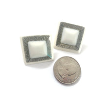 Load image into Gallery viewer, White Sparkle Square Stud Earrings