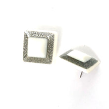 Load image into Gallery viewer, White Sparkle Square Stud Earrings
