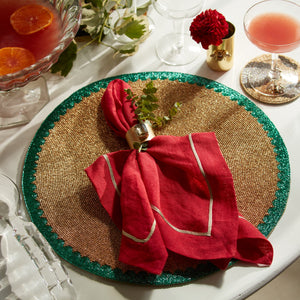 Gold trim dinner napkins, berry, set of two